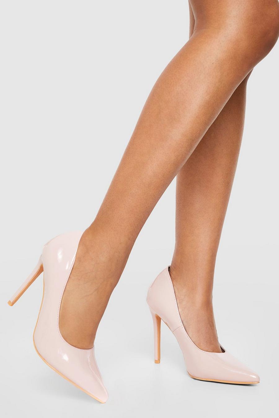 Nude Wide Fit High Stiletto Patent Court Shoes image number 1