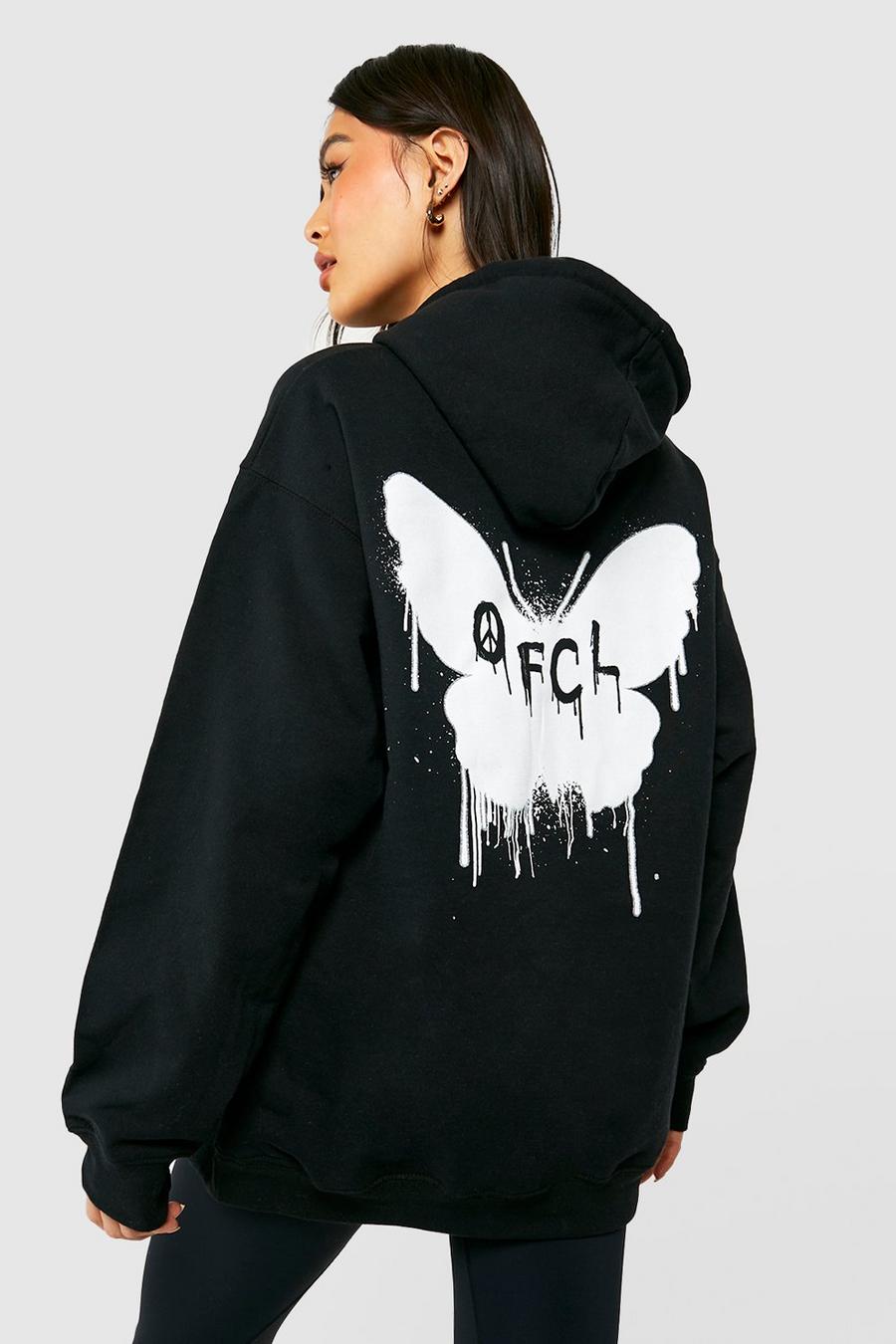 Black Butterfly Graffiti Oversized Hoodie image number 1