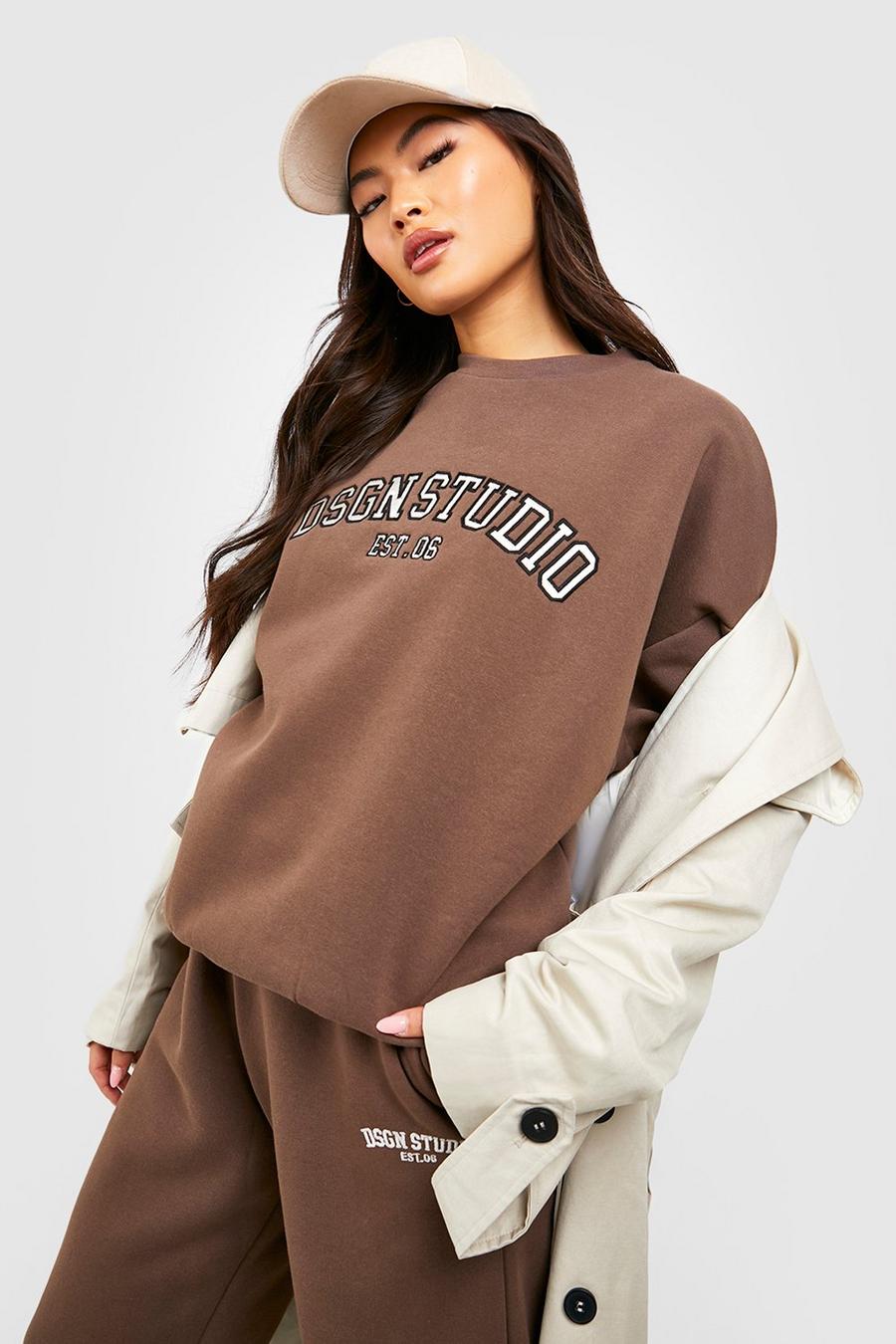 Chocolate brown Dsgn Studio Applique Sweater Tracksuit 