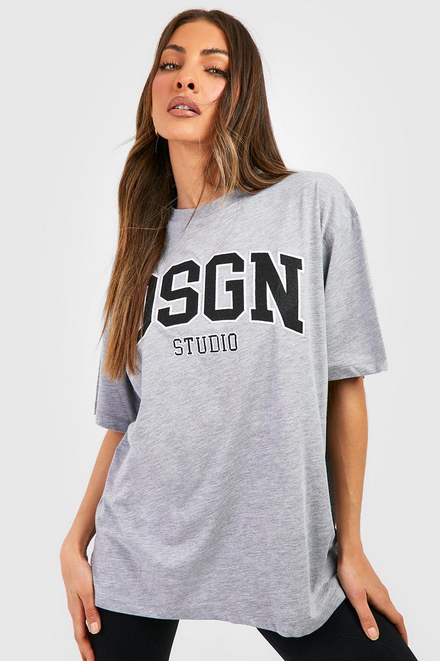 Ash grey Applique Slogan Oversized Gym T-shirt  image number 1