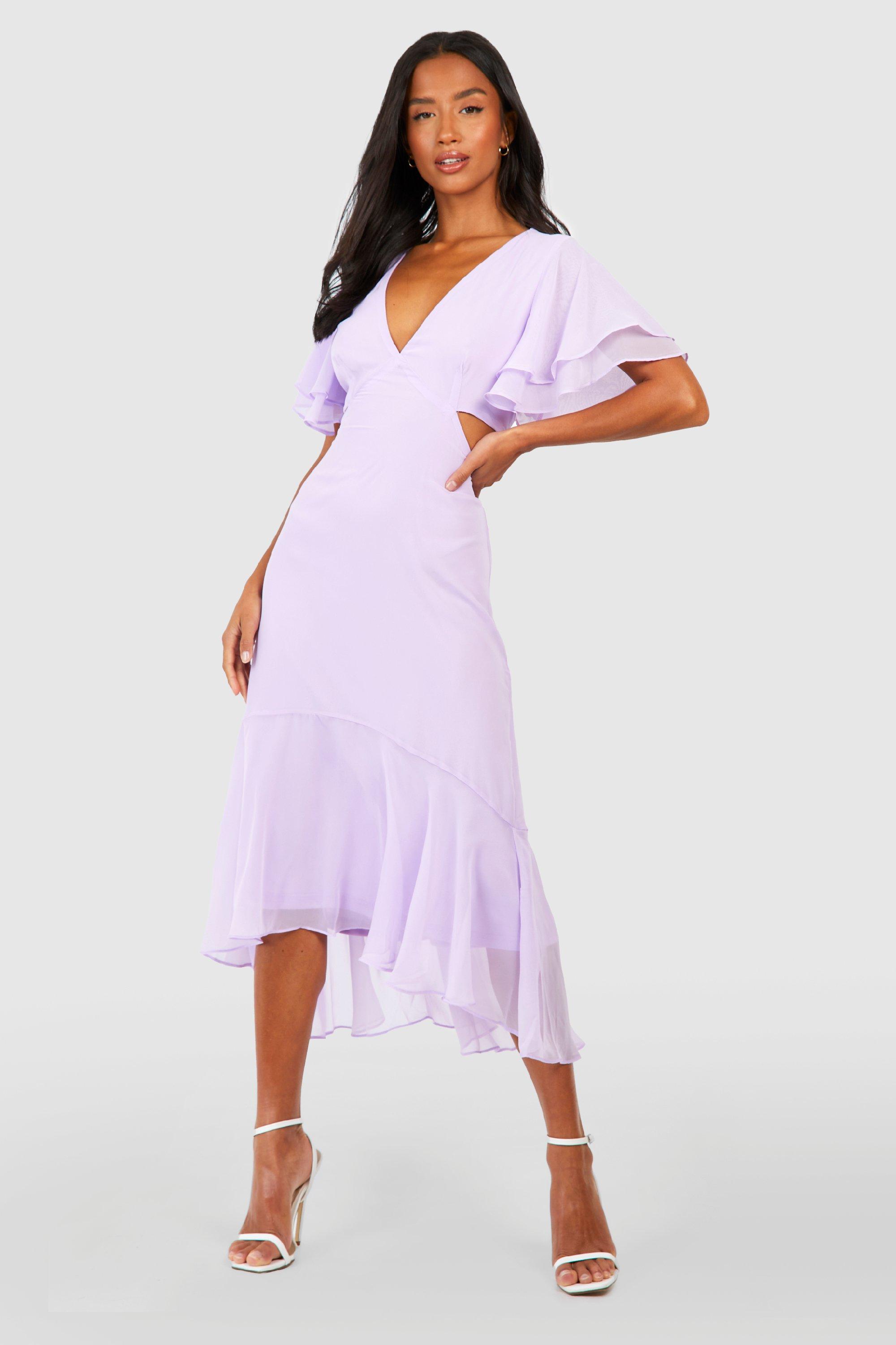 Women's Deep V Neck Midi Dress- Purple