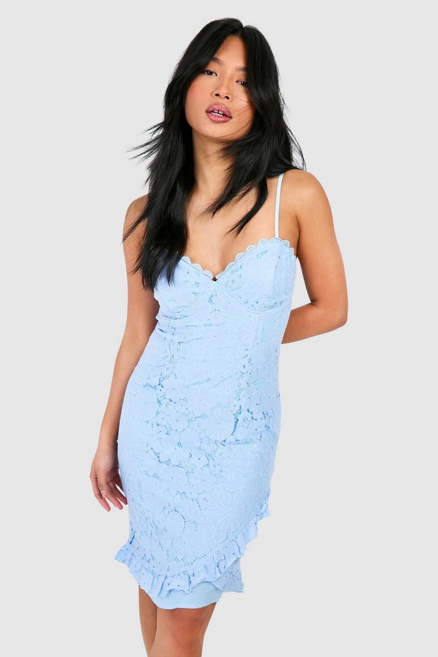 Pale blue Petite Strappy Lace Midi Dress image number 1