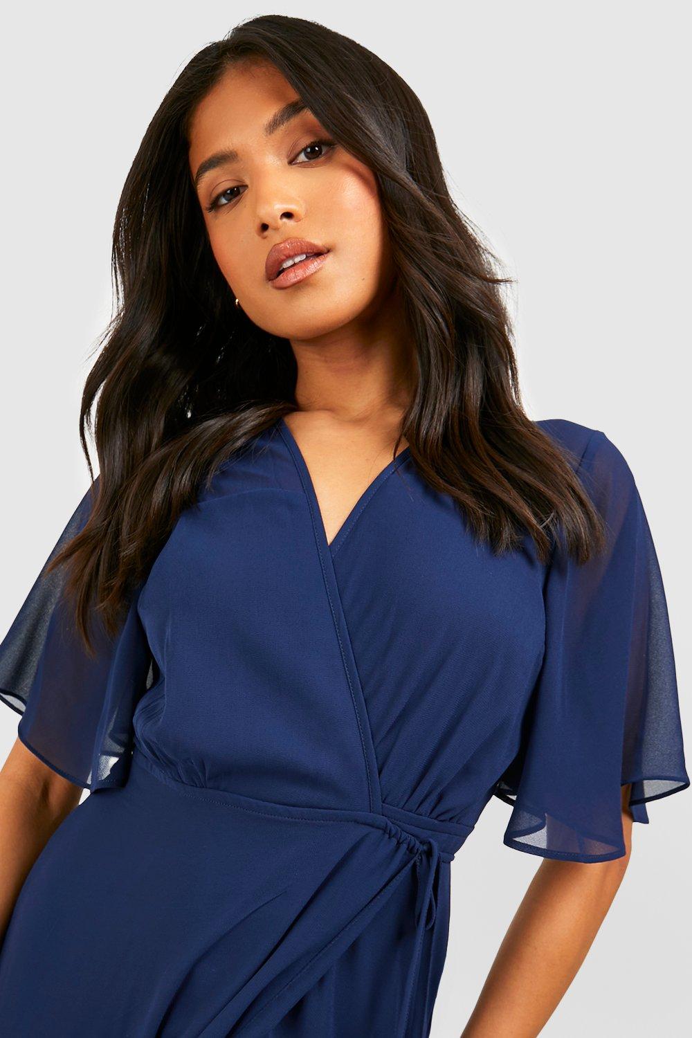 Petite Angel Sleeve Wrap Bridesmaid Dress boohoo USA