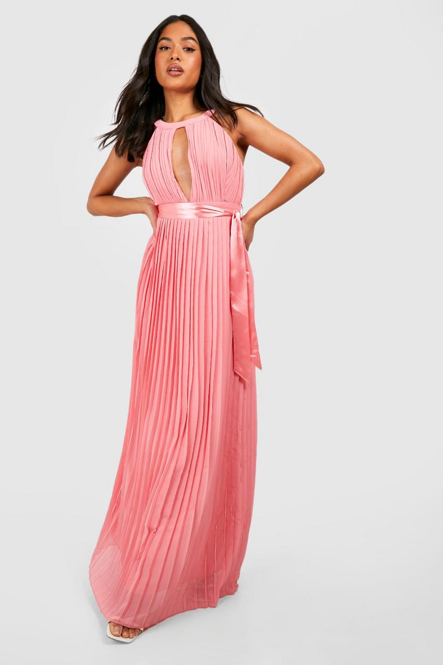 Rose pink rosa Petite Pleated Belted Maxi Dress
