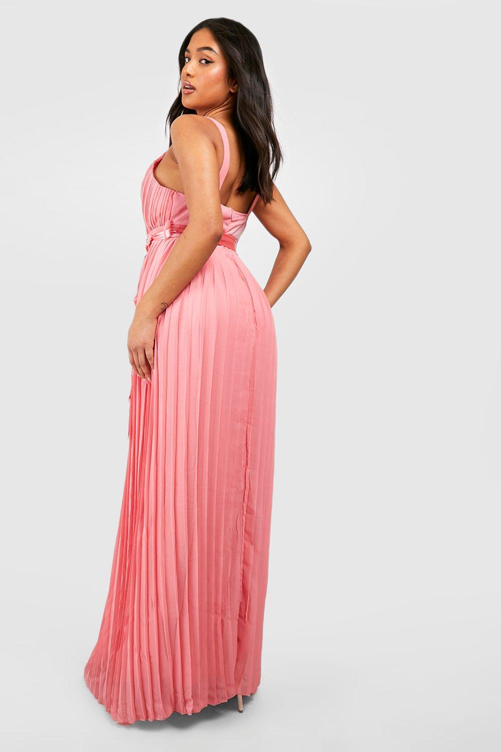 Petite Pleated Belted Maxi Dress | boohoo