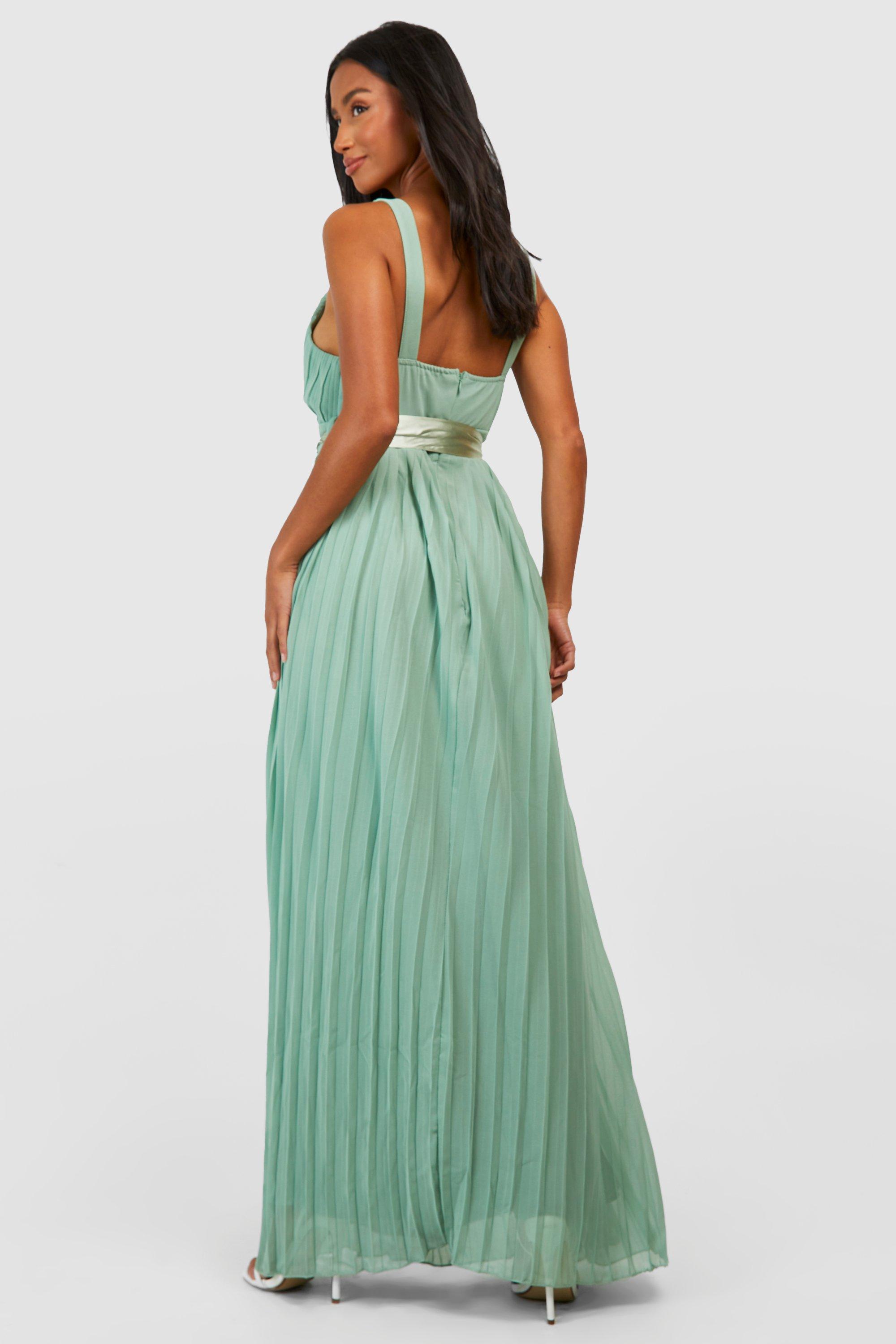 boohoo Petite Pleated Belted Maxi Dress Green Size 2