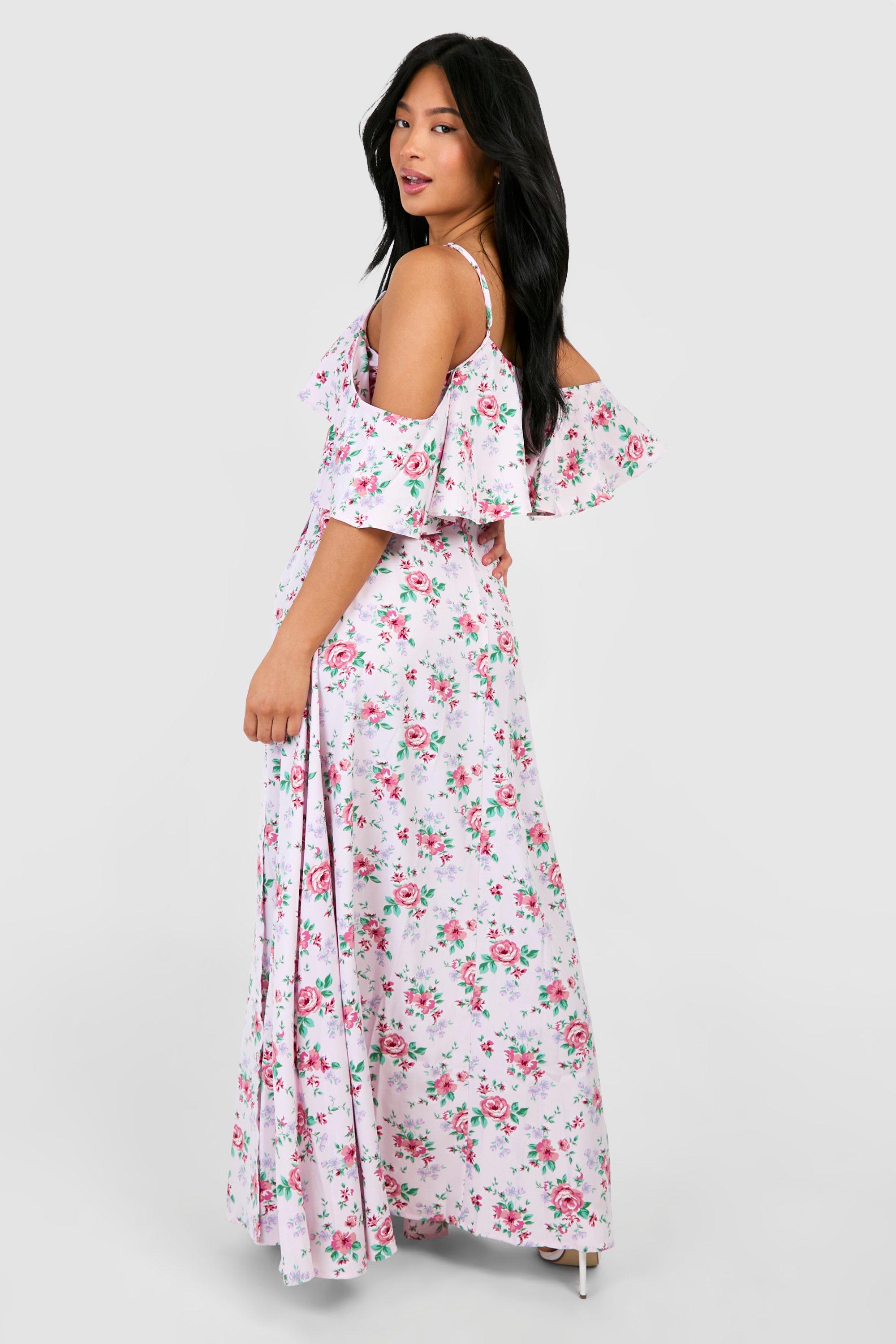 Petite Floral Wrap Cold Shoulder Maxi Dress boohoo