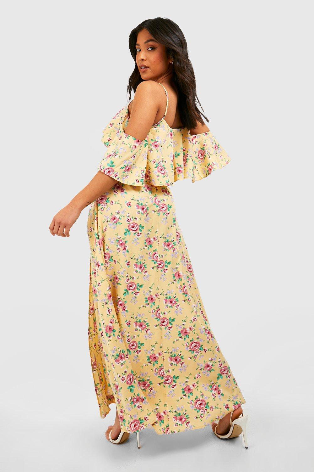 Yellow cold shoulder maxi hot sale dress