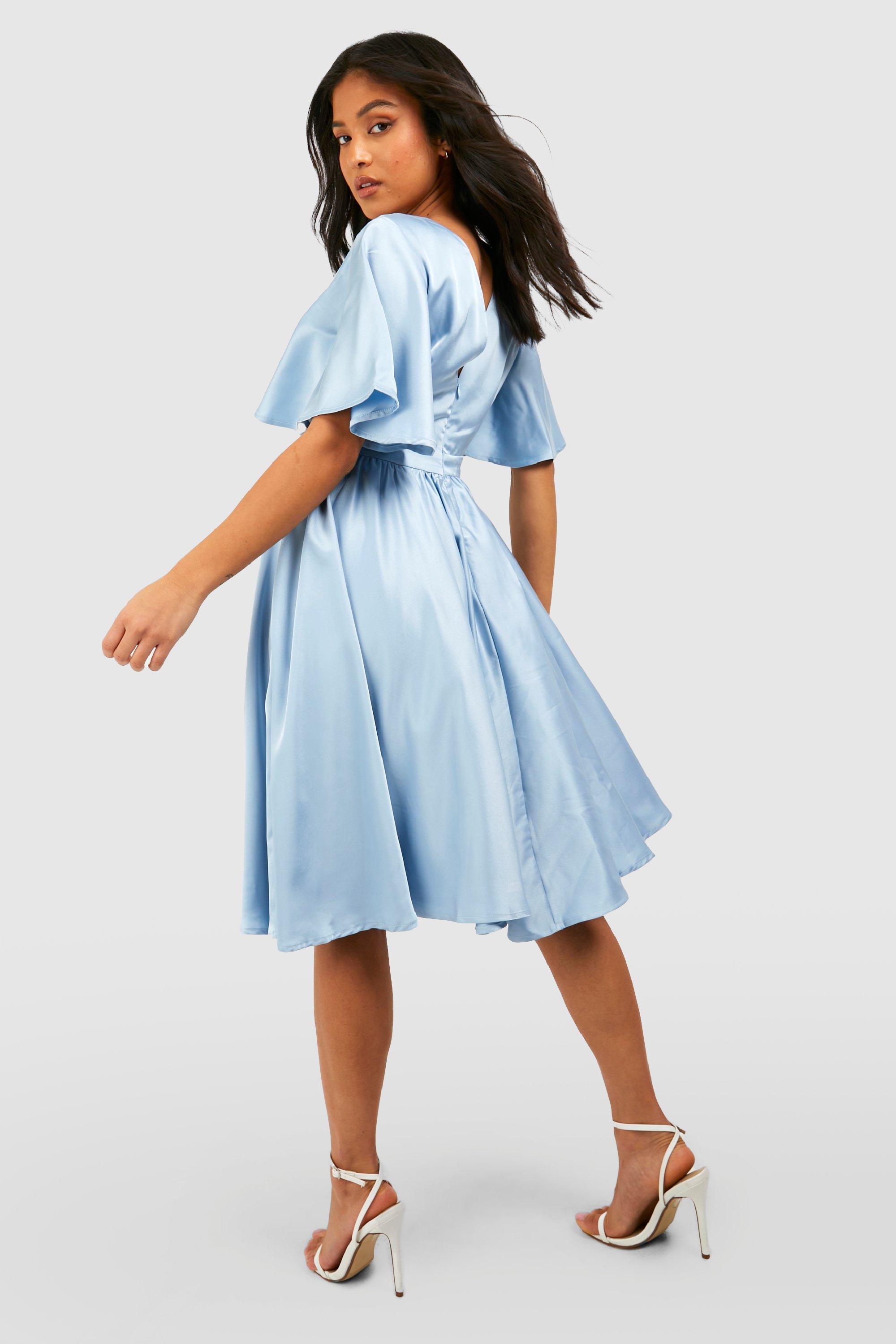 Boohoo angel sleeve midi skater clearance dress