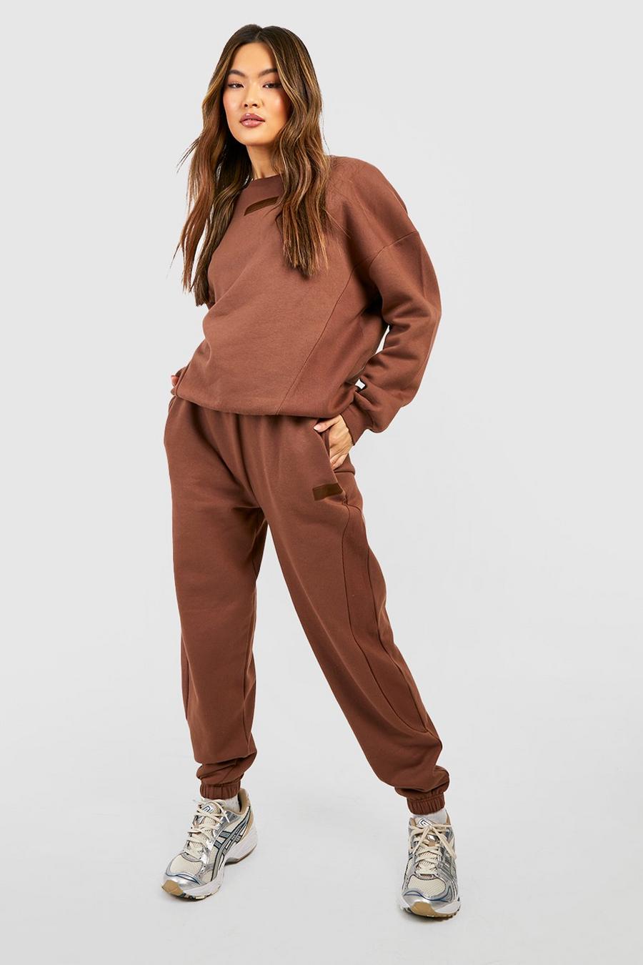 Chocolate brun Dsgn Studio Ribbed Insert Sweater Tracksuit  image number 1