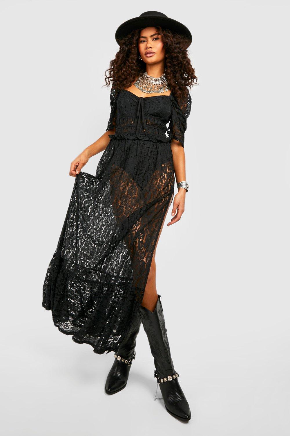 Womens Puff Sleeve Lace Maxi Dress | Boohoo UK