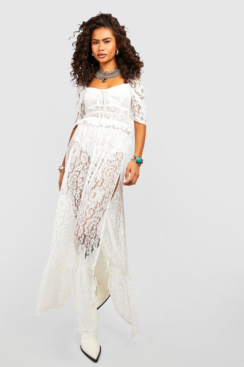 White lace store maxi dress uk