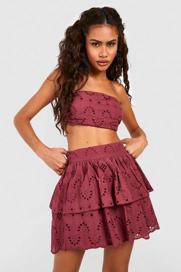 Burgundy Red Broderie Bandeau Top