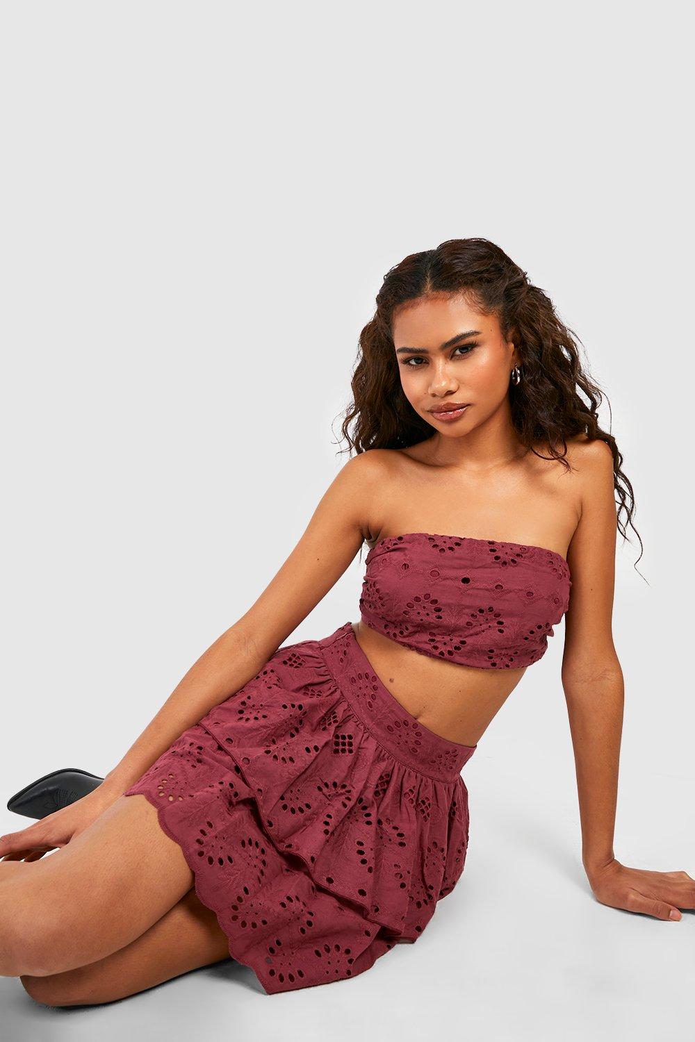 Broderie Ruffle Hem Mini Skirt