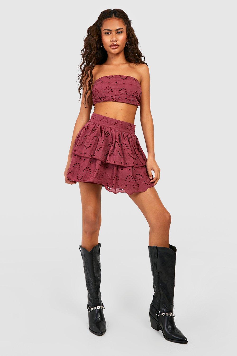 High waisted ruffle hem mini outlet skirt