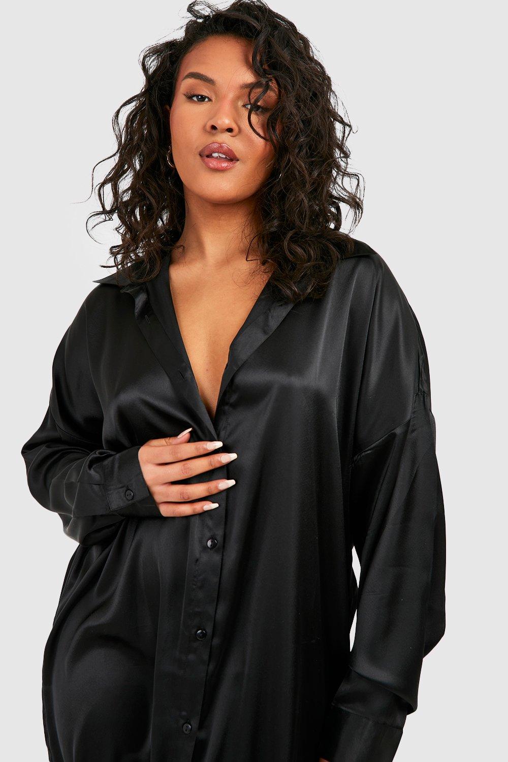 Plus Satin Shirt Dress