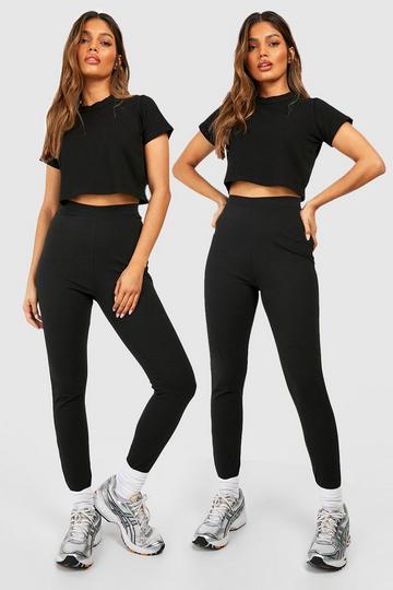 Black Cotton 2 Pack Black High Waisted Leggings