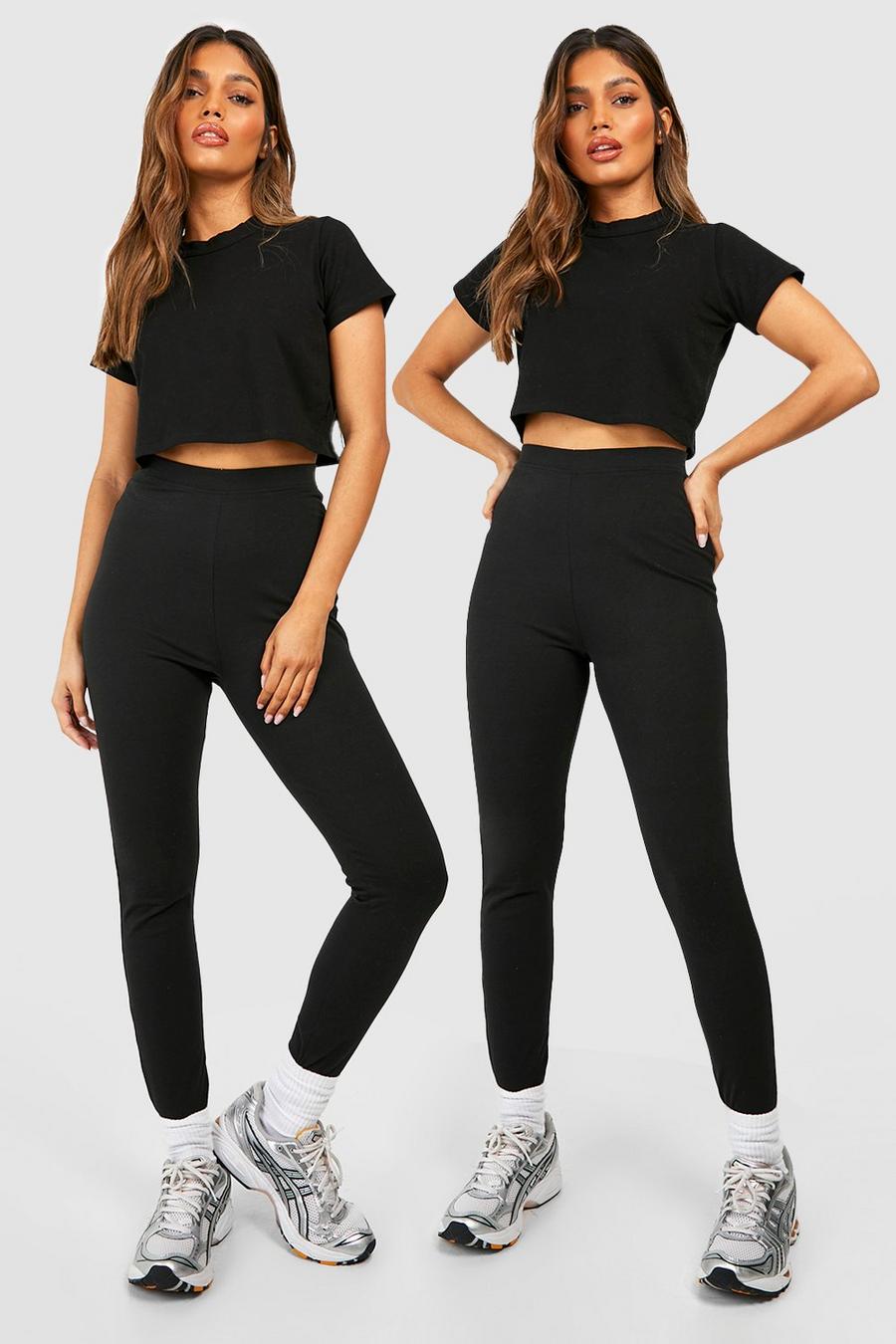 Cotton 2 Pack Black High Waisted Leggings image number 1