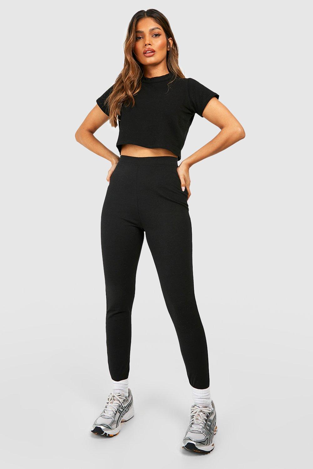 Buy Boohoo Pack Of 2 Basic Cotton Mix Leggings In Black