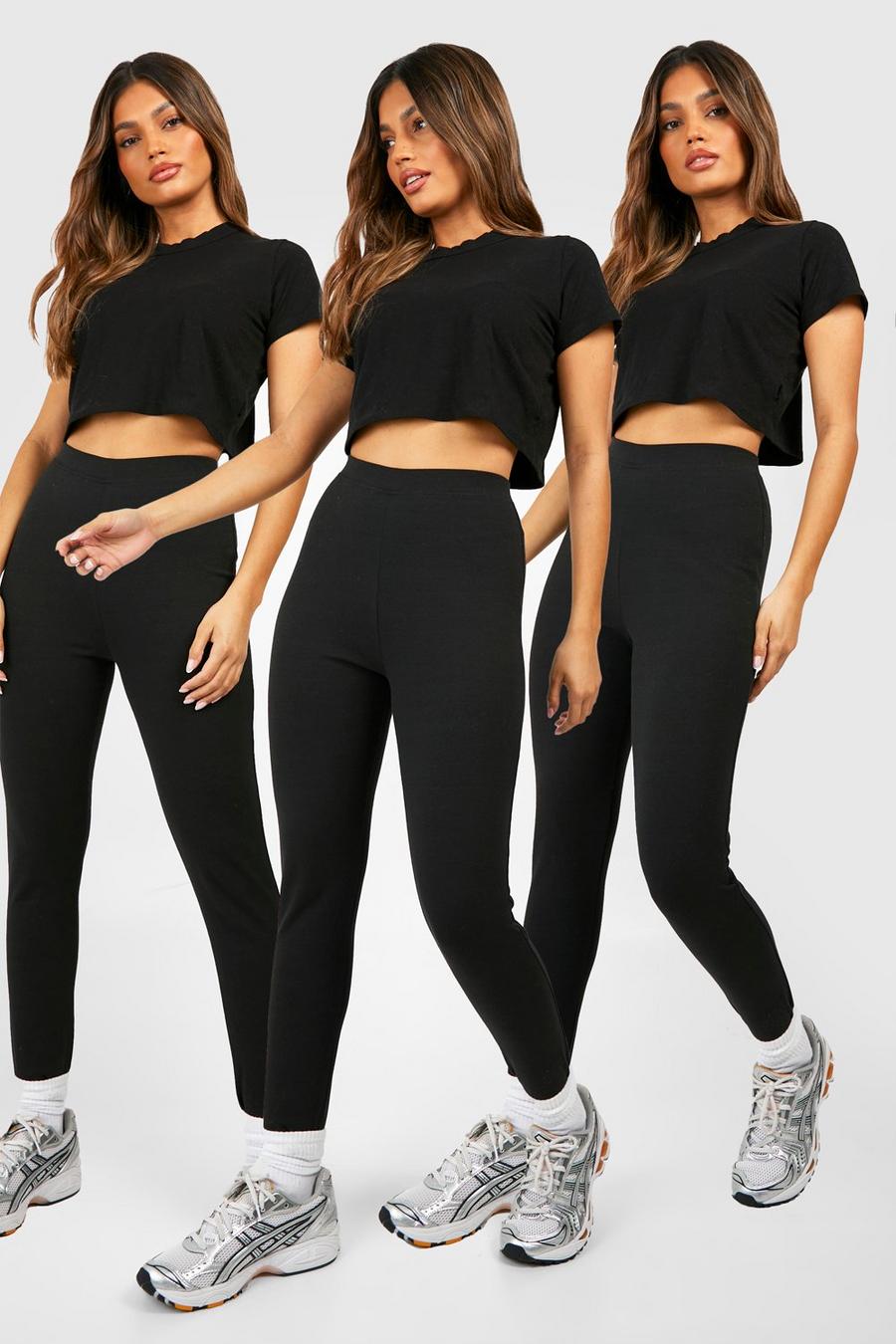 Cotton 3 Pack Black High Waisted Leggings image number 1