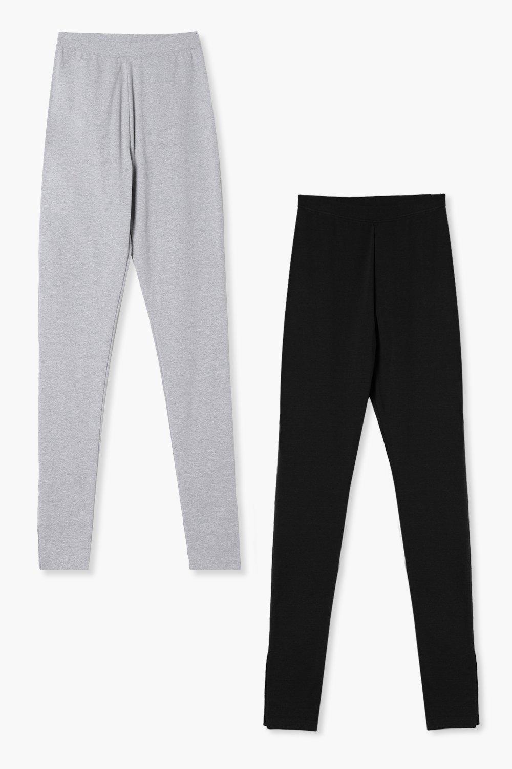 Cotton 2 Pack Black & Grey High Waisted Leggings