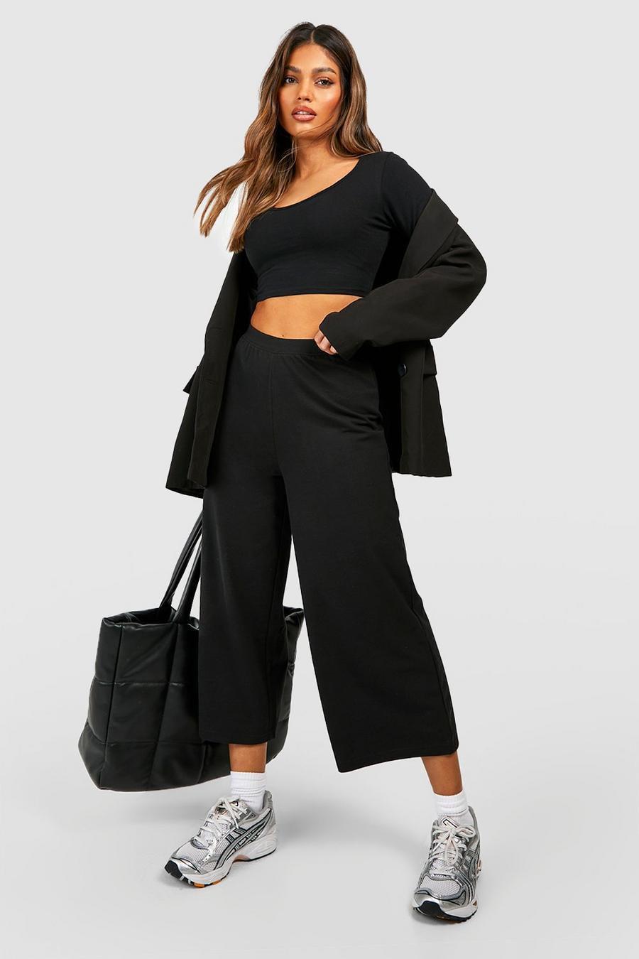 Cotton Black High Waisted Culotte Trousers image number 1