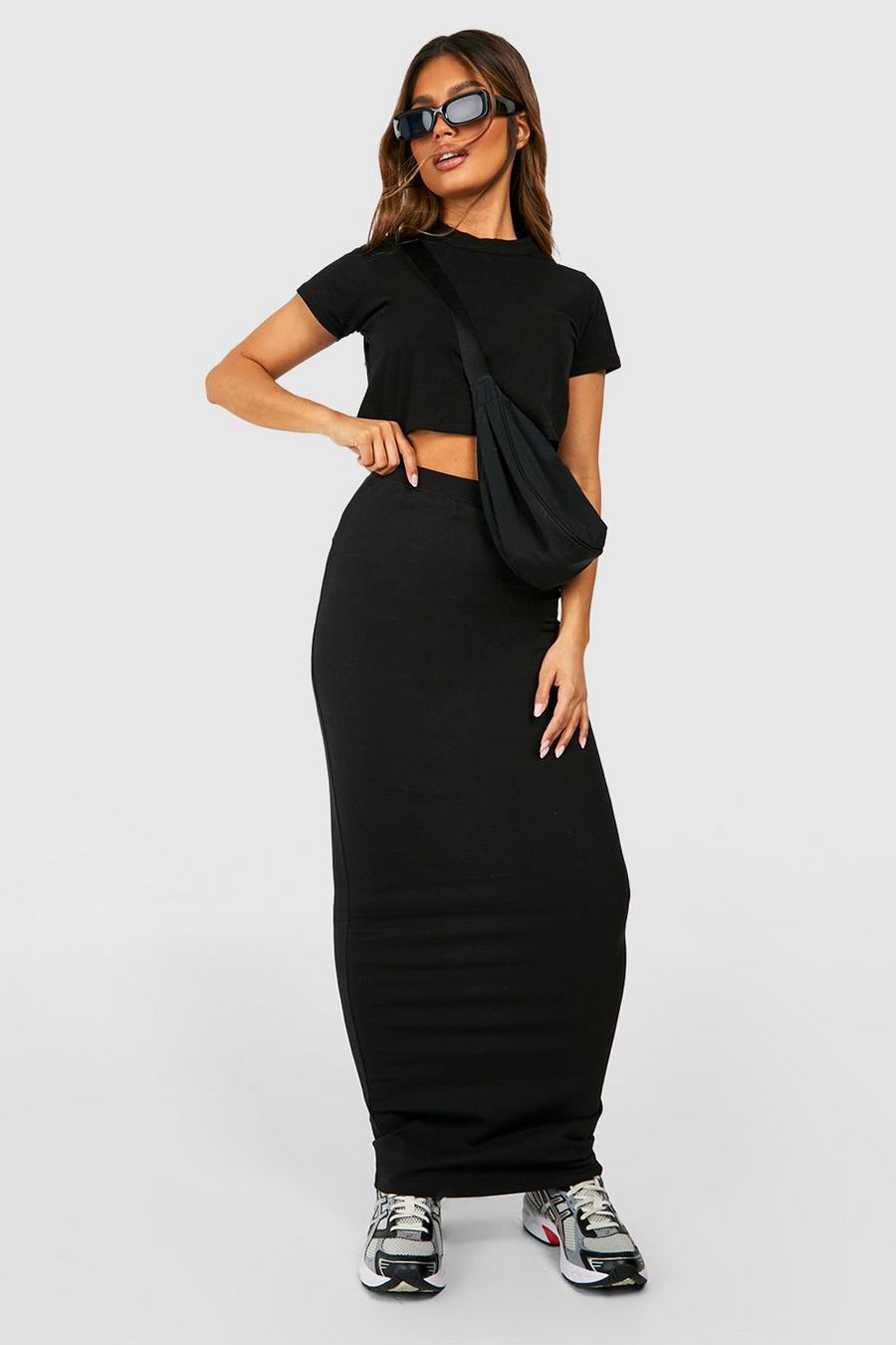Cotton Black High Waisted Maxi Skirt image number 1