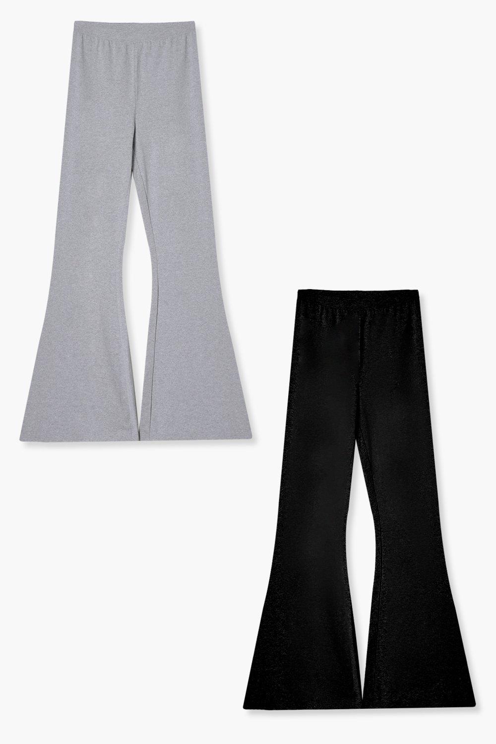 Cotton 2 Pack Black & Grey High Waisted Flared Pants