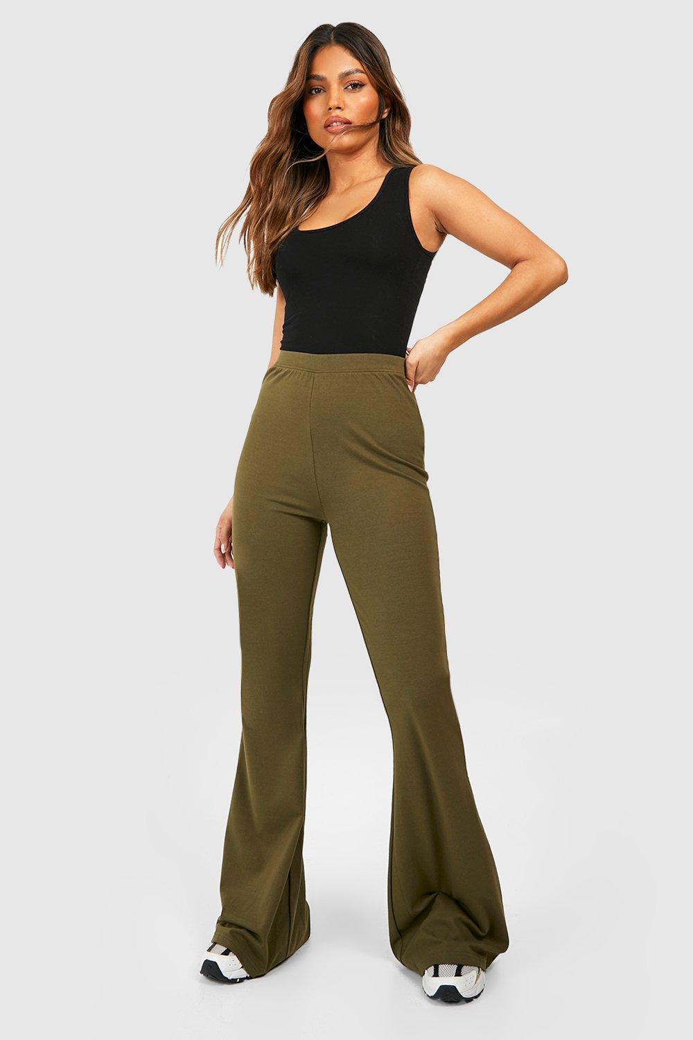 Khaki High Waisted Flare Pants