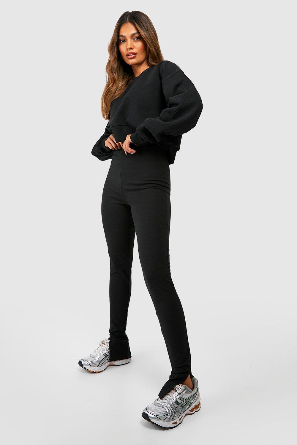 Front Split Hem Basic Leggings