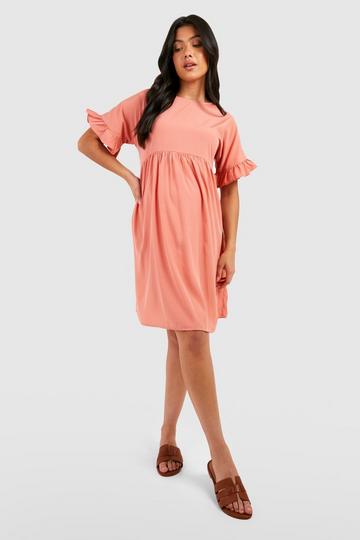 Maternity Frill Sleeve Smock Dress dusky pink