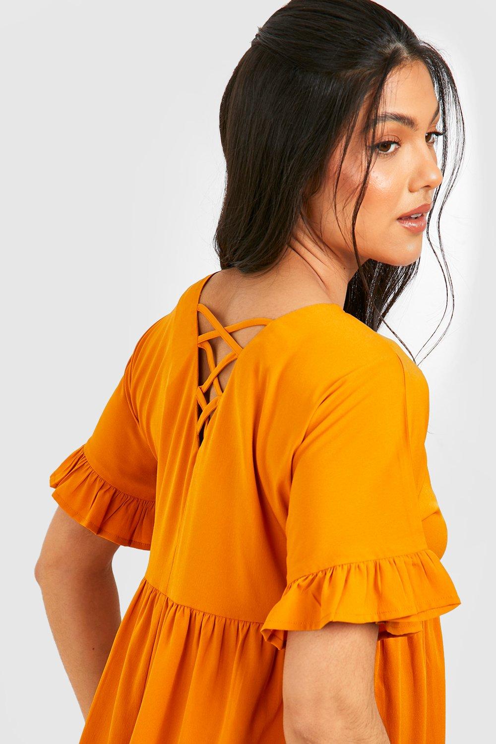 Ruffle sleeve smock clearance dress