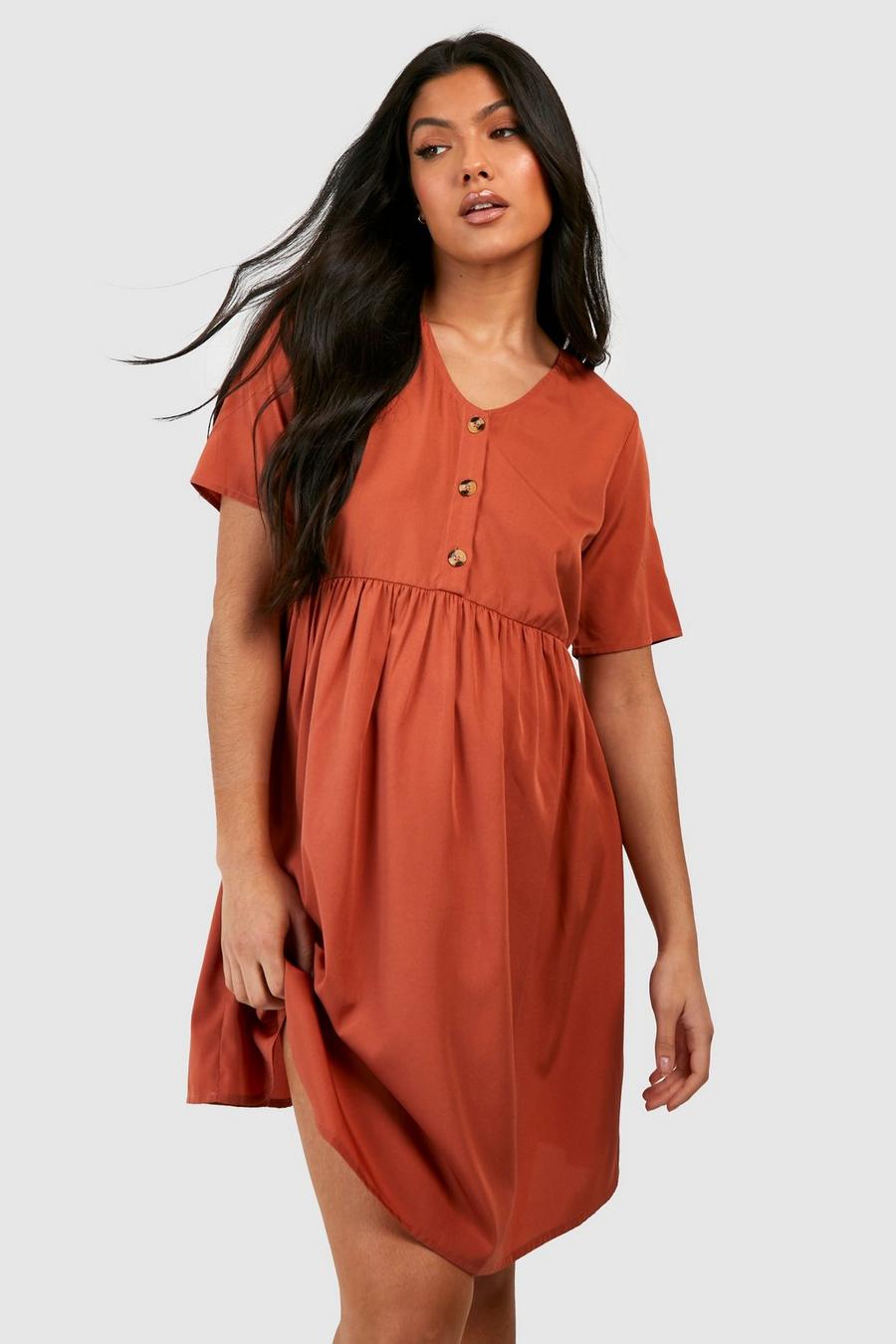 Terracotta Maternity Button Down Smock Dress  image number 1