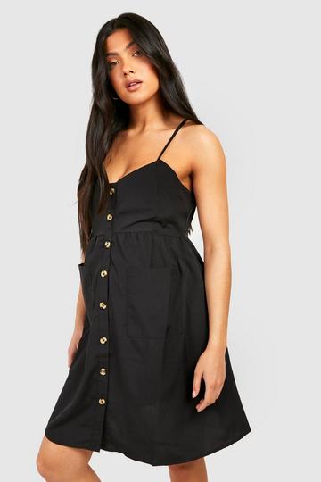 Maternity Button Front Pocket Skater Dress black