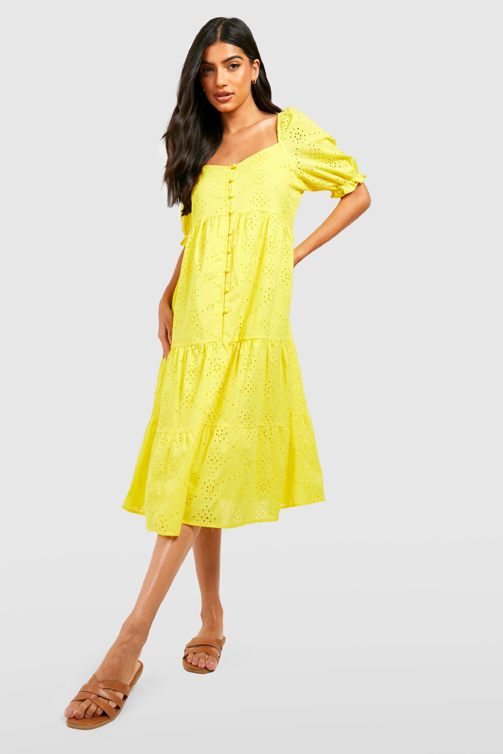 Yellow button hot sale front midi dress