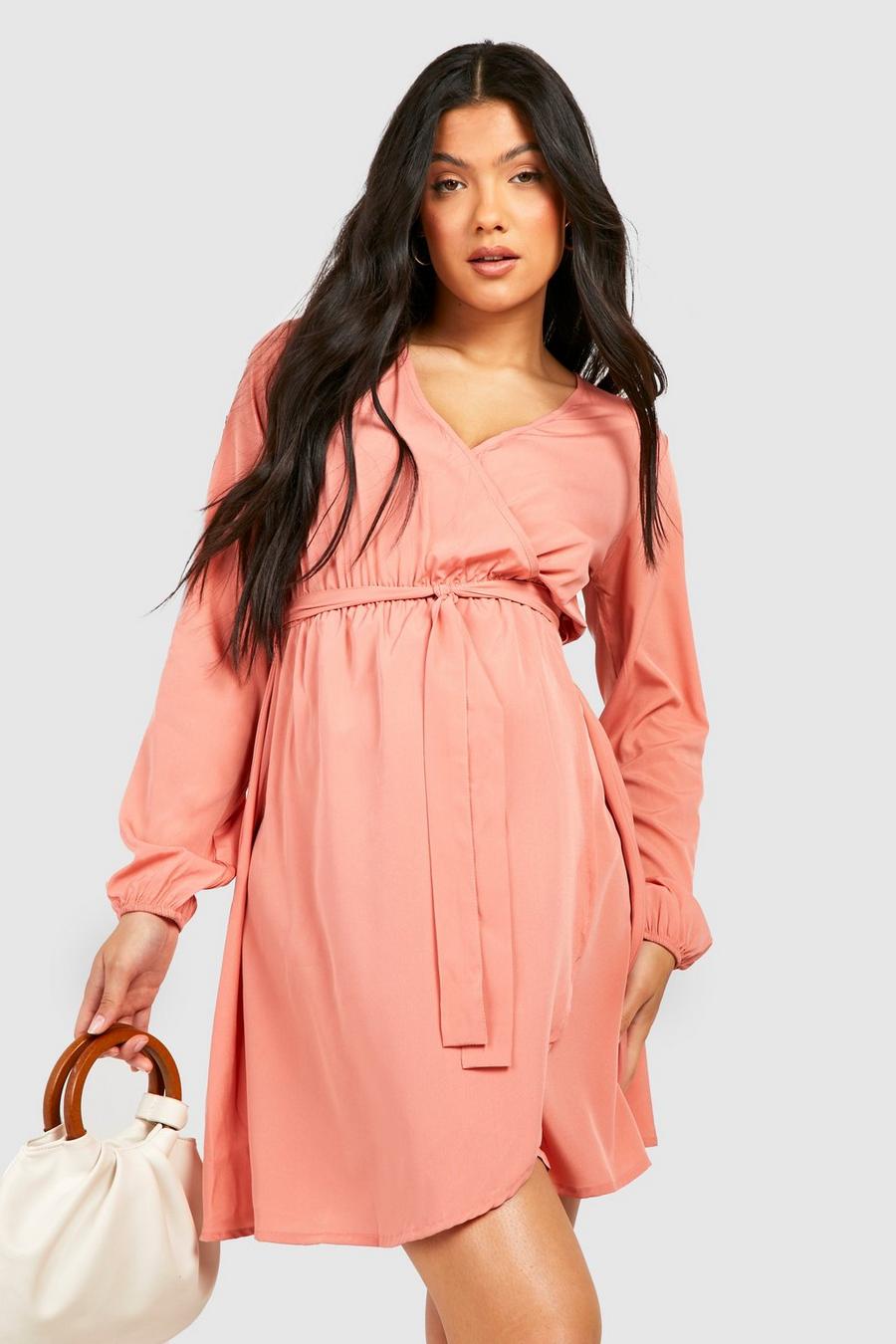 Dusky pink Maternity Wrap Skater Dress image number 1