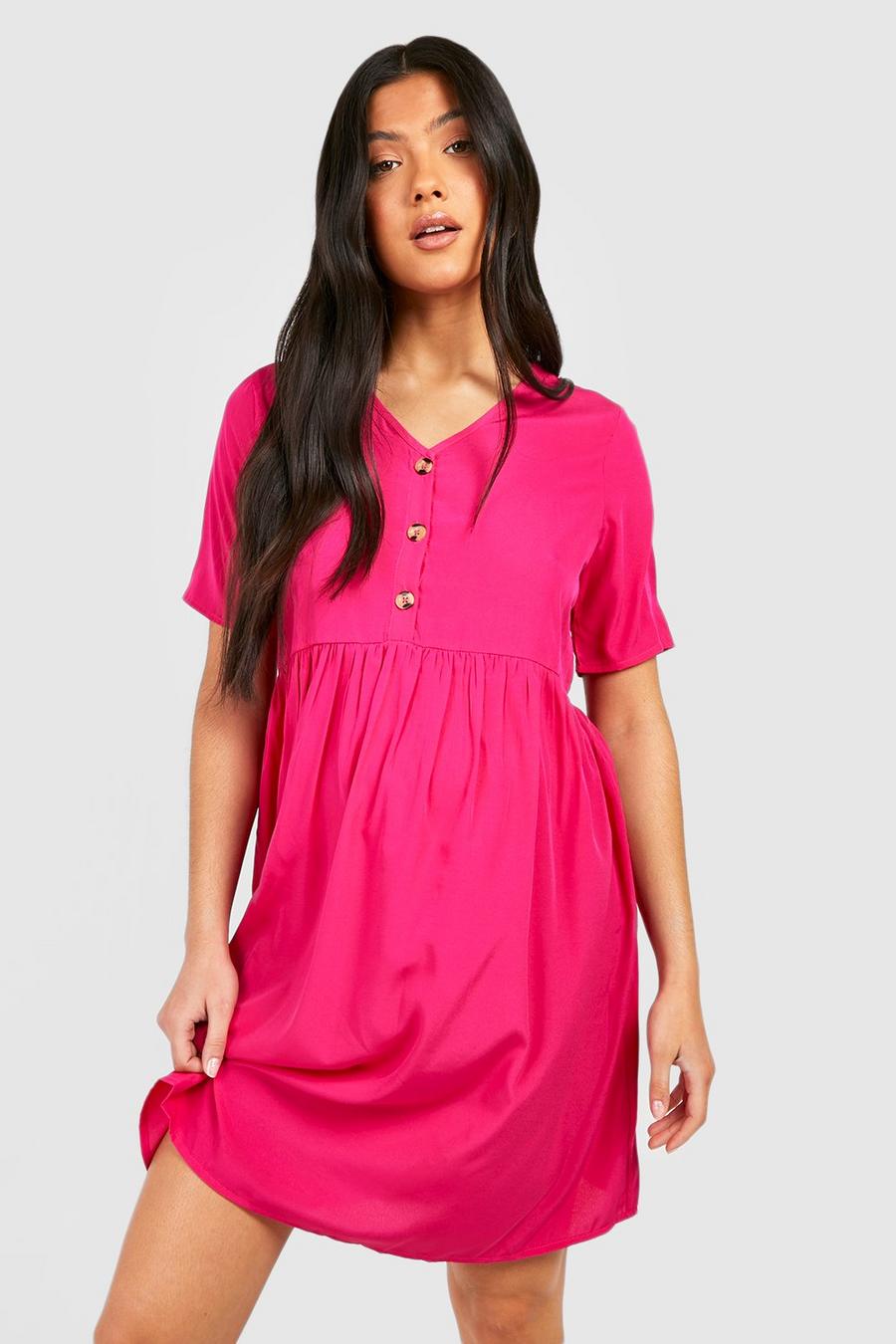 Fuchsia Maternity Button Down Smock Dress image number 1