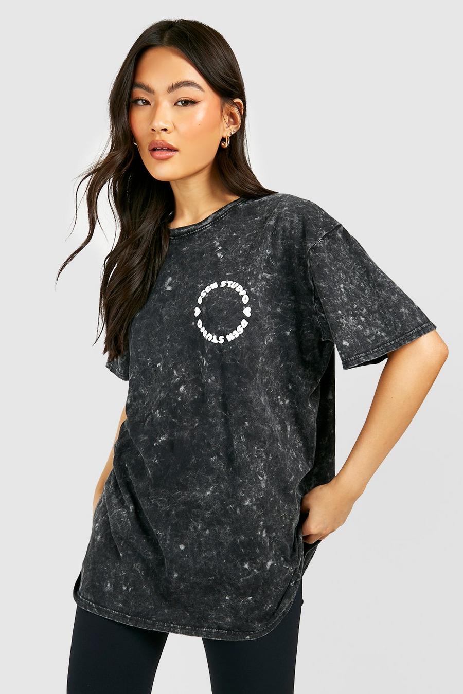 Charcoal Dsgn Studio Circle Print Washed Oversized T-shirt image number 1
