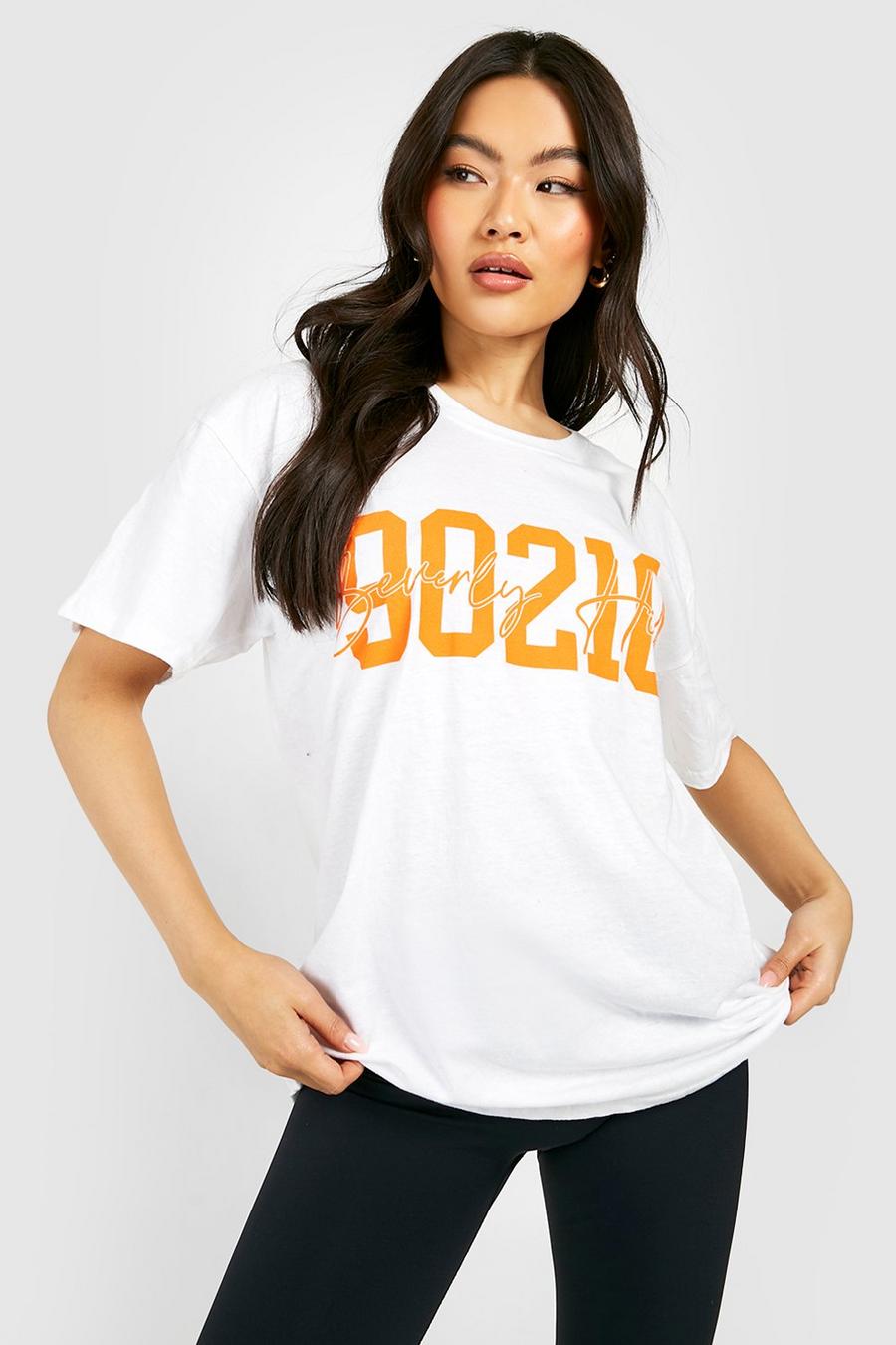 White Oversized 90210 T-Shirt Met Tekst image number 1