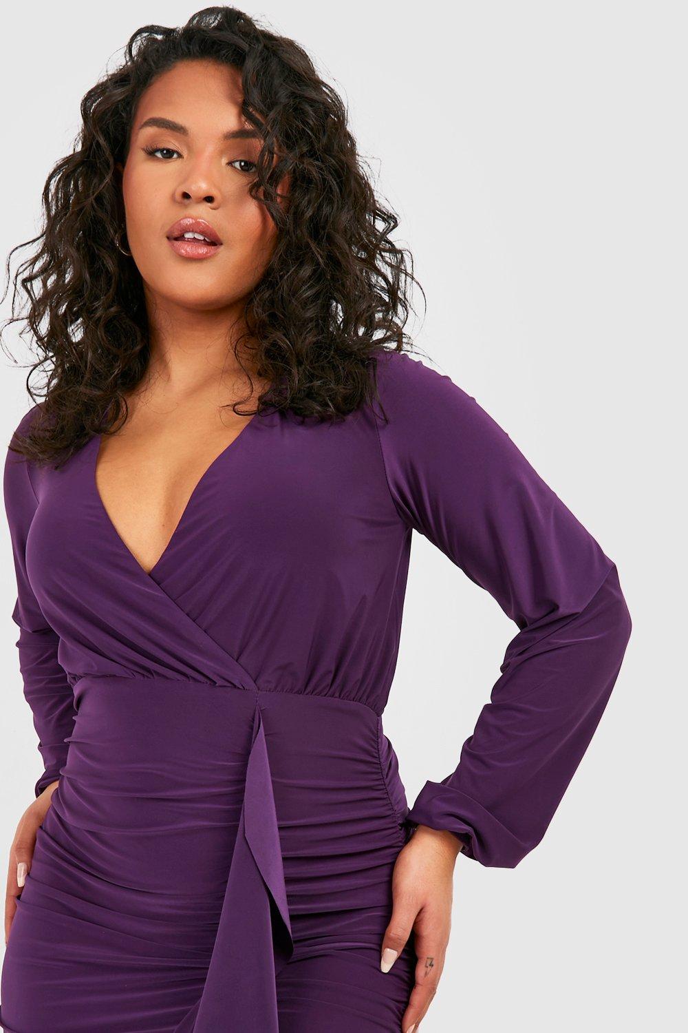 Purple wrap dress plus size best sale