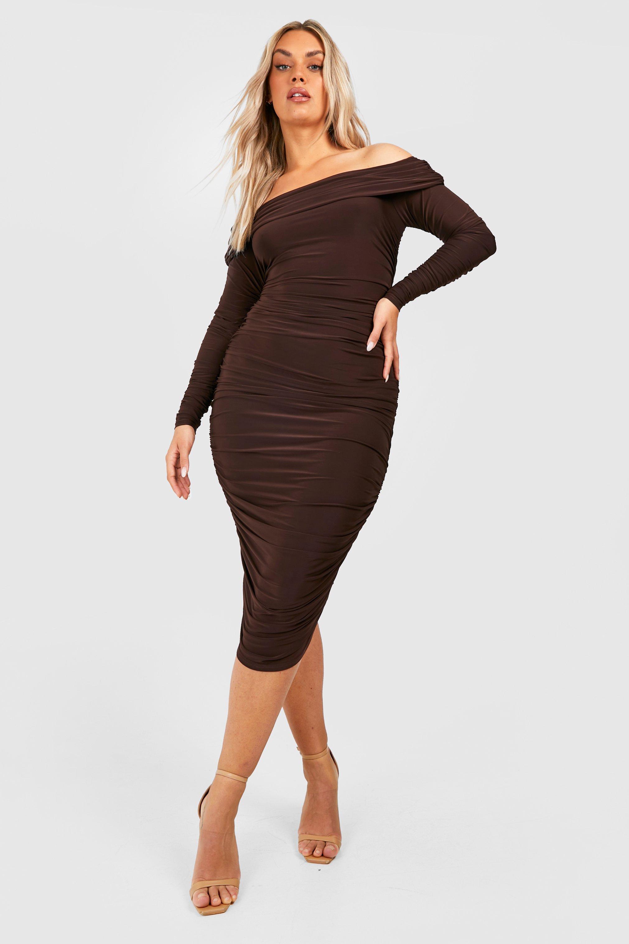 Boohoo bardot cheap midi dress