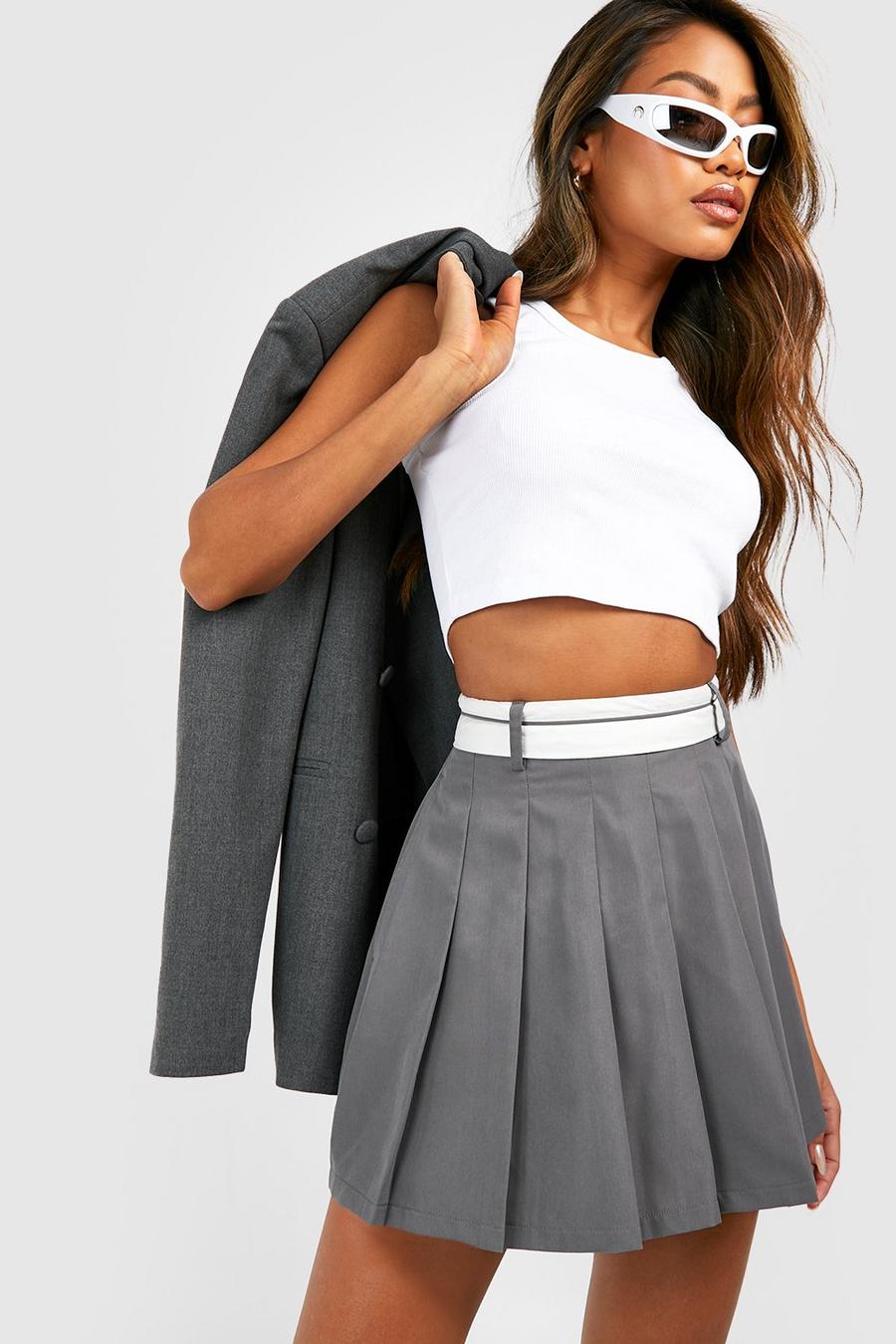 Grey Reverse Waistband Pleated Tennis Skirt image number 1