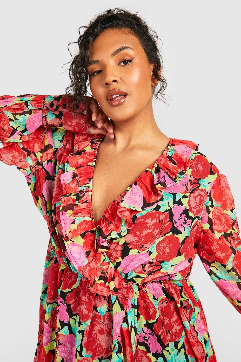 Missguided floral & polka hotsell dot wrap tea dress