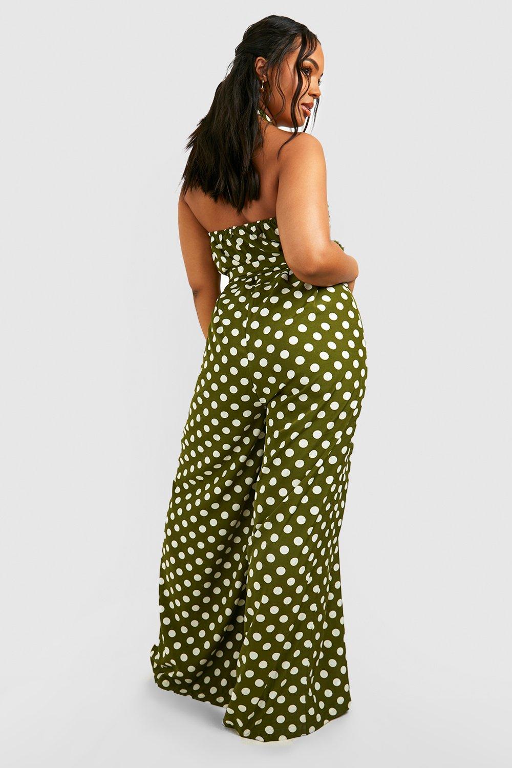 Boohoo green best sale polka dot jumpsuit