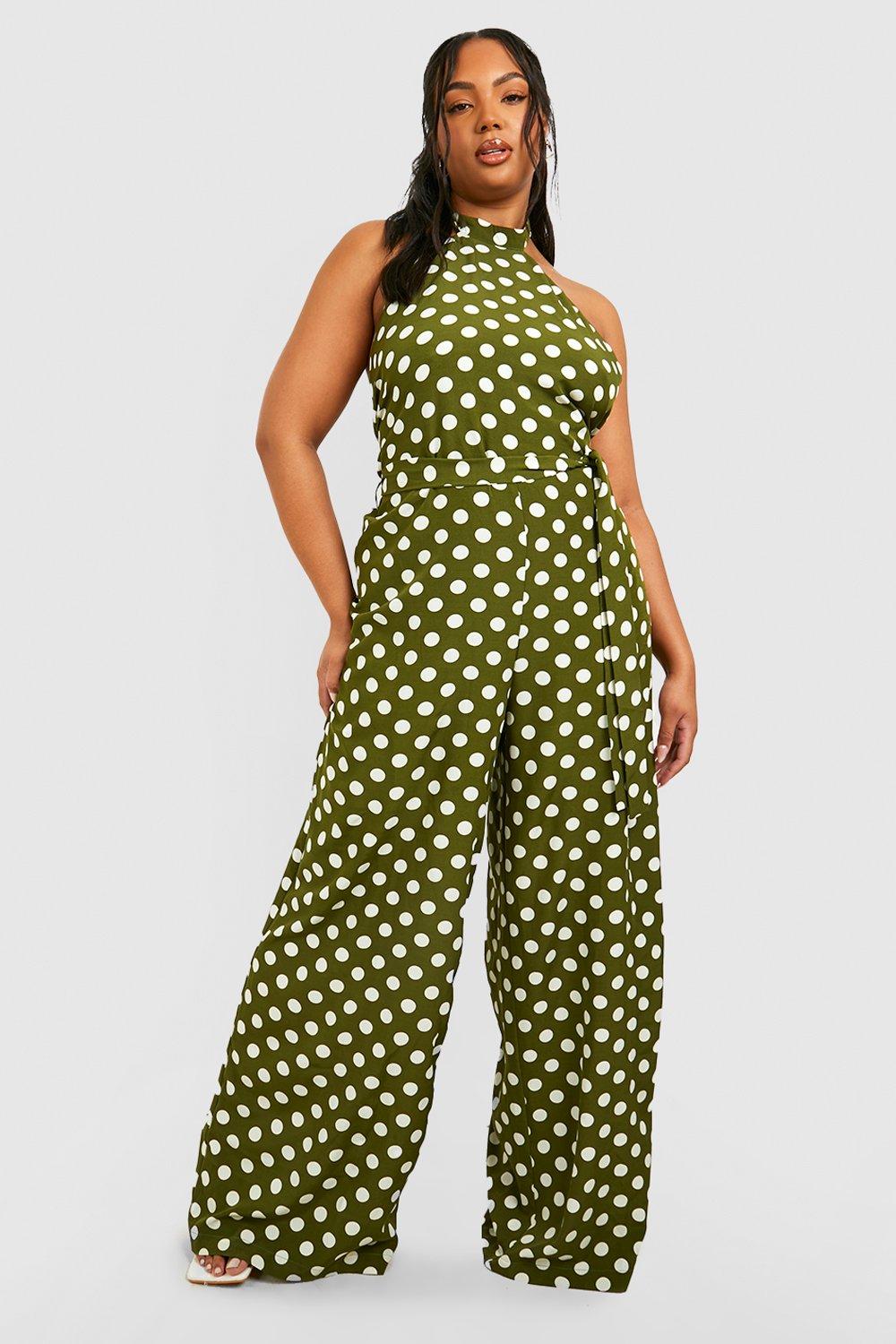 Plus Woven Polka Dot Halter Jumpsuit