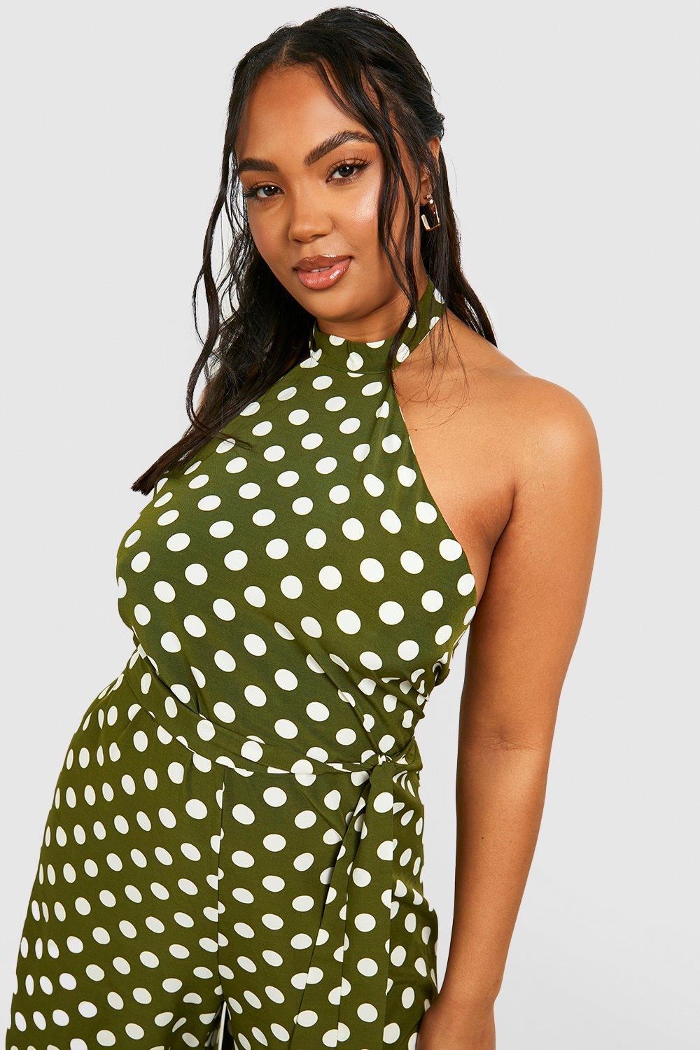 Boohoo green polka dot jumpsuit on sale