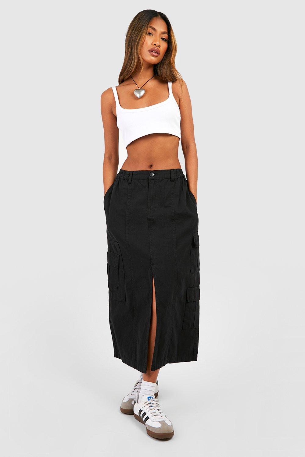 Black elasticated 2025 midi skirt