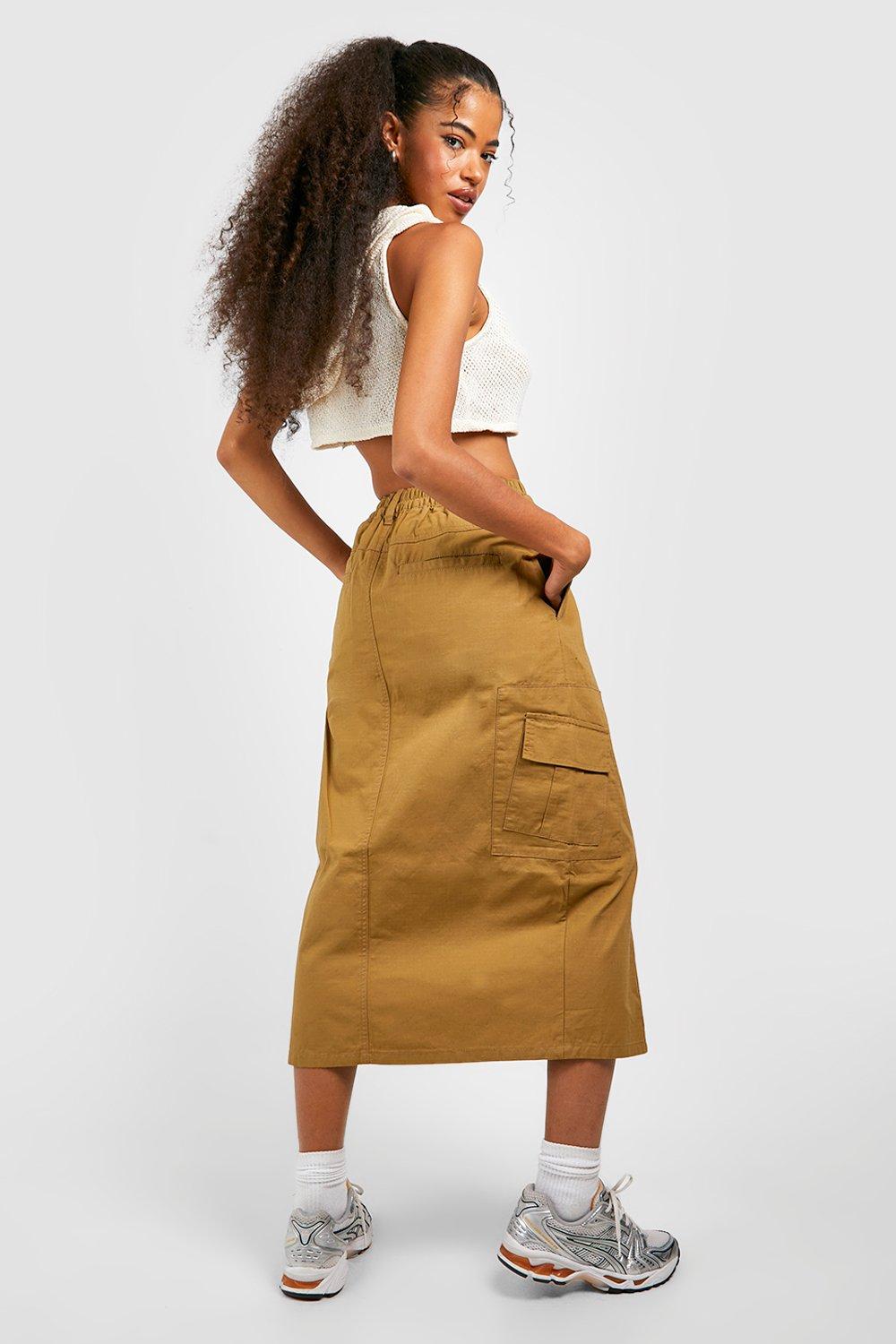 Elasticated Waist Midi Cargo Skirt boohoo