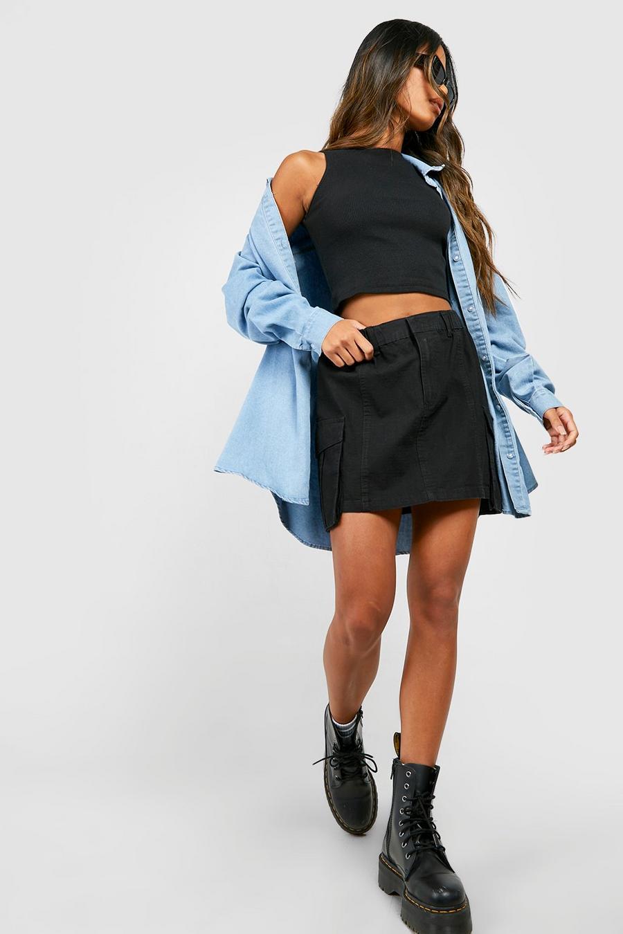 Black Elasticated Waist Micro Mini Cargo Skirt image number 1