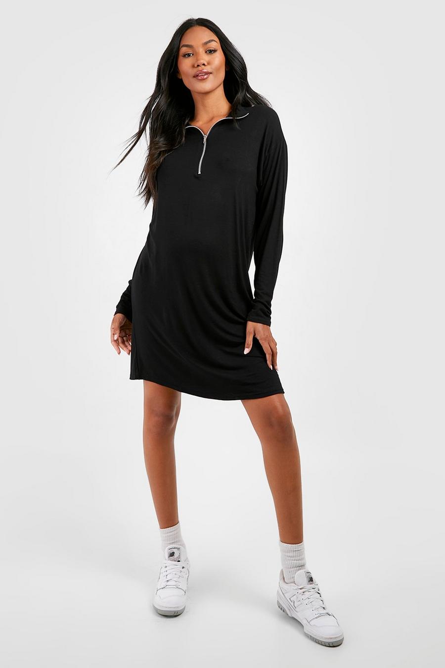 Black Maternity Half Zip T-shirt Dress image number 1